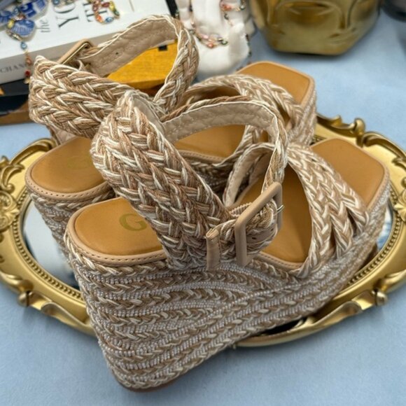 🆕 GIANNI BINI 🧿 NWOB Santi Woven Beaded Wedge Sandal - Neutral Woven Sz US 7 - Picture 10 of 16